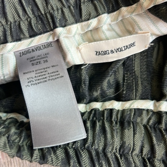 Zadig and Voltaire Pants Green Pomy Leopard Print Pants Size 4 Pull On Style - Picture 2 of 11